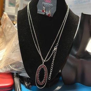 Paparazzi #108 red necklace with matching earrings
